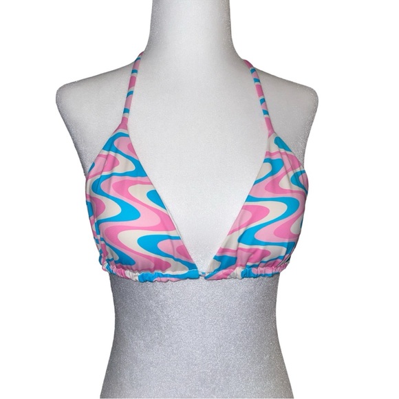 FRANKIES BIKINIS. 'WILDFLOWER' TRIANGLE BIKINI TOP. PINK,WHITE,BLUE. SZ MEDIUM. - Picture 1 of 4
